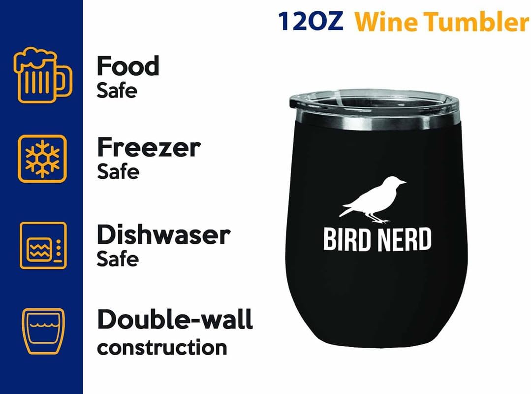 Birding Black Edition Wine Tumbler 12oz - Bird nerd - Bird Feeder Back