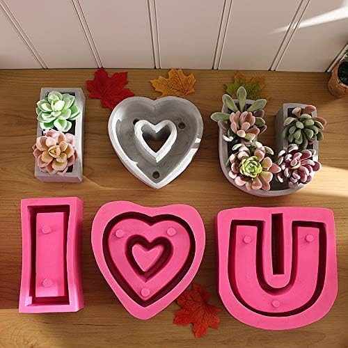 Silicone Concrete Flower Pots Molds,Silicone Planter Molds I Love U Design Succulent Plant Flowerpot Moulds Cement Clay Molds DIY Handcraft Decoration Tool