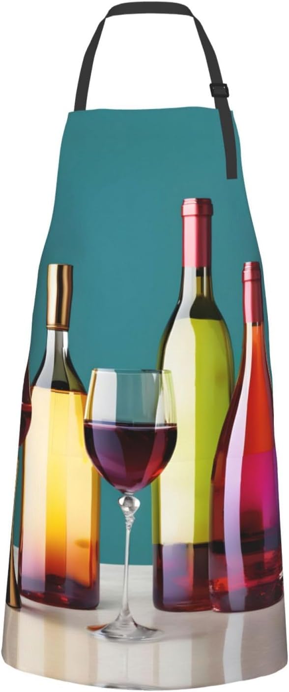 Cocktail Glasses and Wine Bottless Print Laundry apron 28x33 In Waterproof Kitchen Apron with Pockets for Cooking Baking