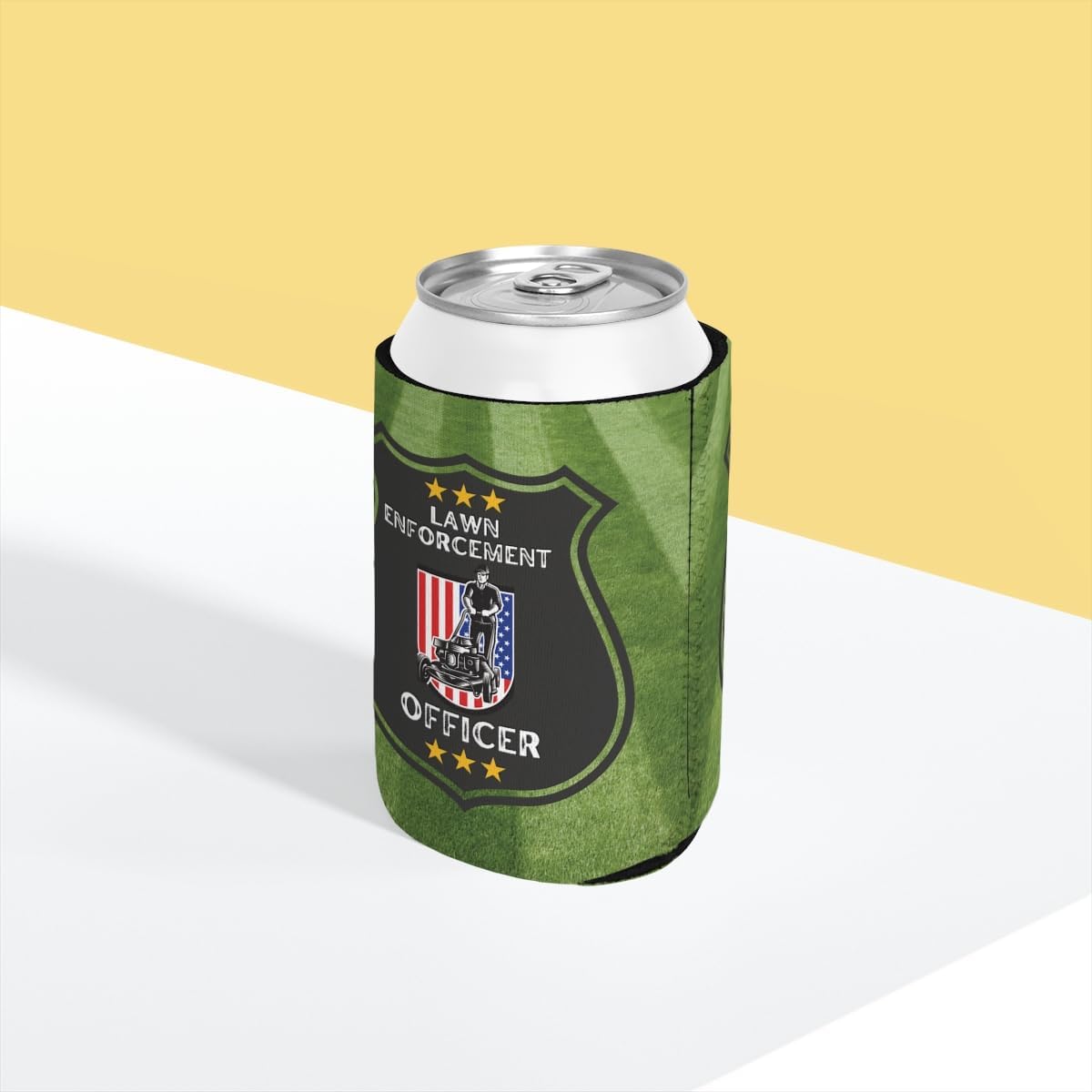 Lawn Enforcement Officer Beer Sleeve – Funny Lawn Care Gift for Dad – Neoprene Can Insulator for 12oz and 16oz Cans – Double-Sided, Durable, Outdoor Father's Day Gift