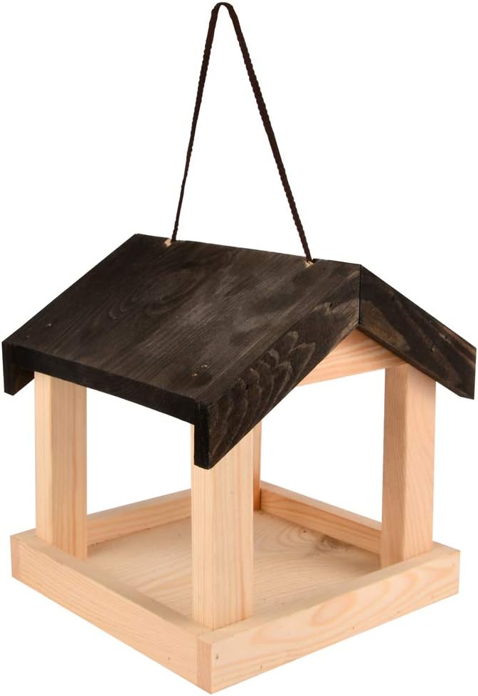 Esschert Design FB463 Hanging House-Shaped Wood Bird Feeder with Rope