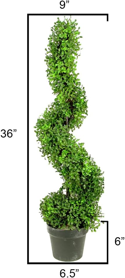 Admired By Nature 36" Artificial Boxwood Spiral Topiary Tree in Plastic Plant Pot - For Home Decor, Indoor, Outdoor, Crafts, Offices - Set of 2, Green