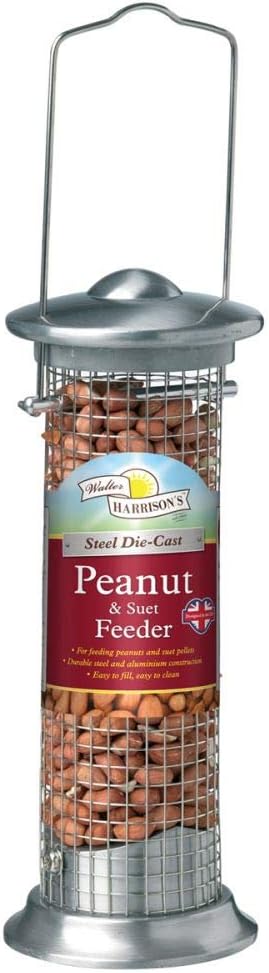 Walter Harrison's Peanut and Suet Steel Plated Die Cast Wild Bird Hard-Wearing Hanging Feeder - Small - 20 cm