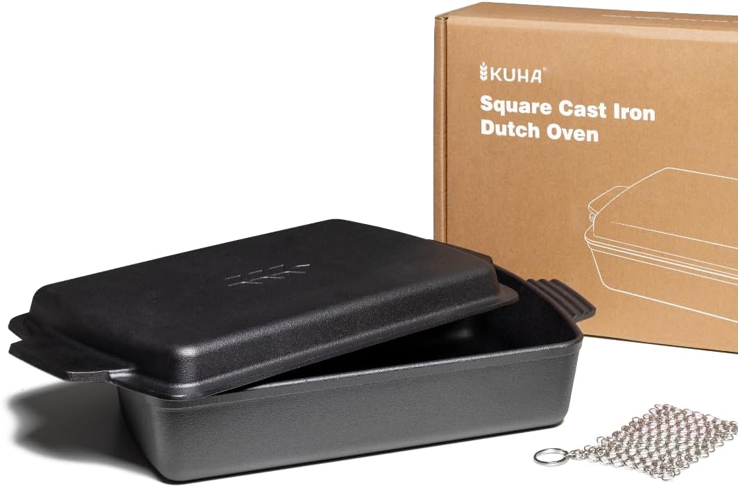 Kuha 2-in-1 Square Cast Iron Dutch Oven, 6 QT – Skillet Lid & Casserol