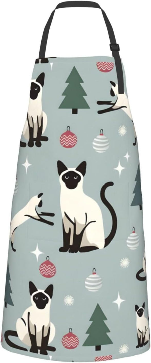 YANYU Fun cat and tree Print 28x33 In Kitchen Apron Stylish Chef Apron with Pockets for Cooking Baking Painting