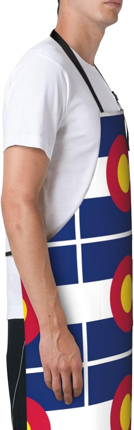 Colorado state flag print Waterproof chef's apron with pocket apron for kitchen cooking baking barbecue and gardening