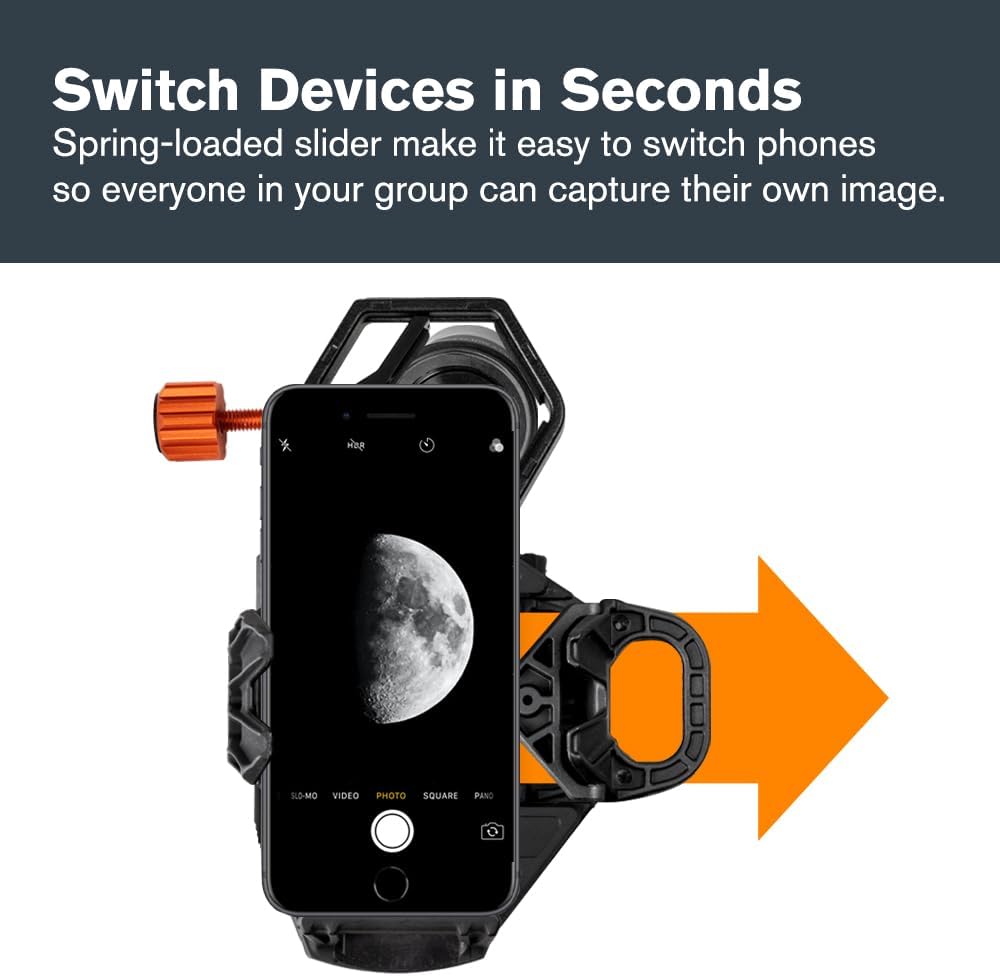 Celestron – NexGO DX – Universal Smartphone Adapter for Telescope, Binoculars & Spotting Scopes – 2-Axis Precision Alignment – Capture Images & Video Through Your Optics – Includes Bluetooth Remote