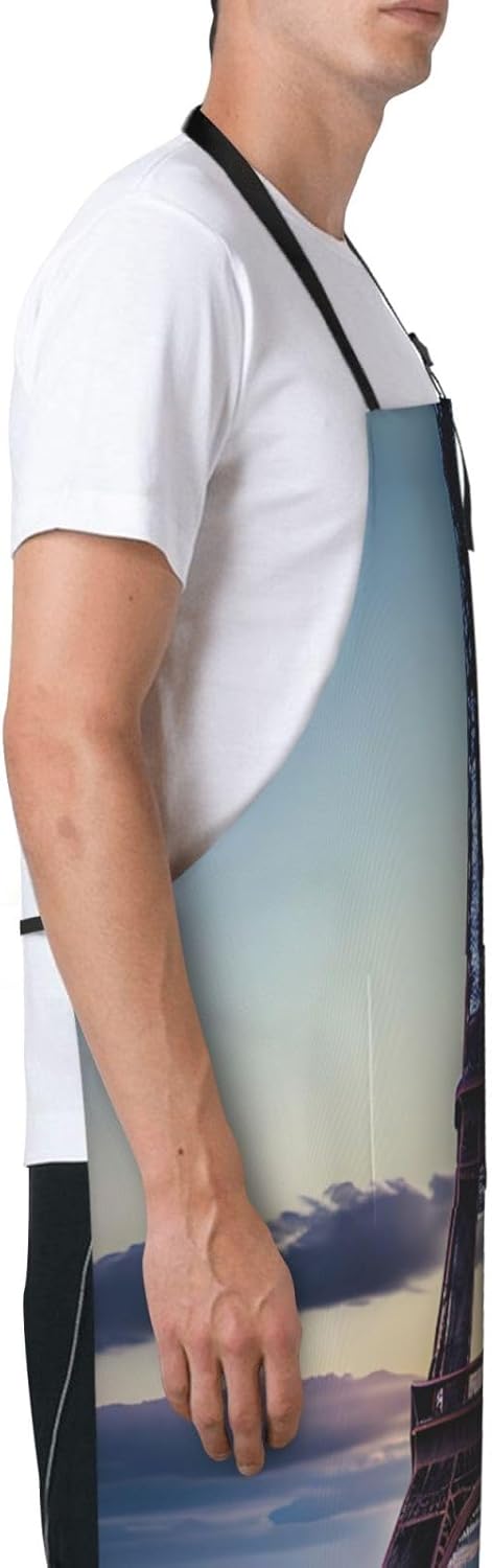 Eiffel Tower print Waterproof apron with pocket adjustable cooking apron for adult kitchen bibs to bake