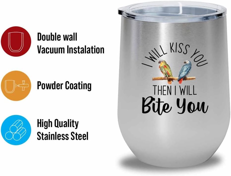 Bird Lover Silver Edition Wine Tumbler 12oz - Kiss then bite you - Hum