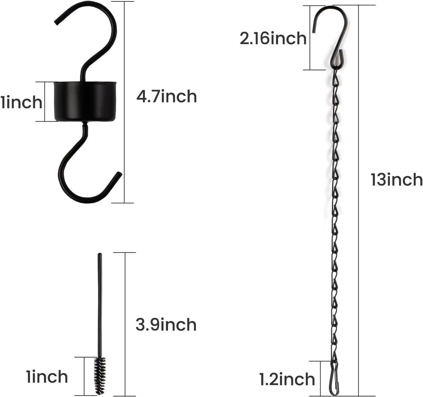 Yenmoz Metal Ant Moat Hooks, Feeder Hanging Chains and Brushes Kits for Hummingbird Feeders Nectar Safety Protection - 5 Sets Black