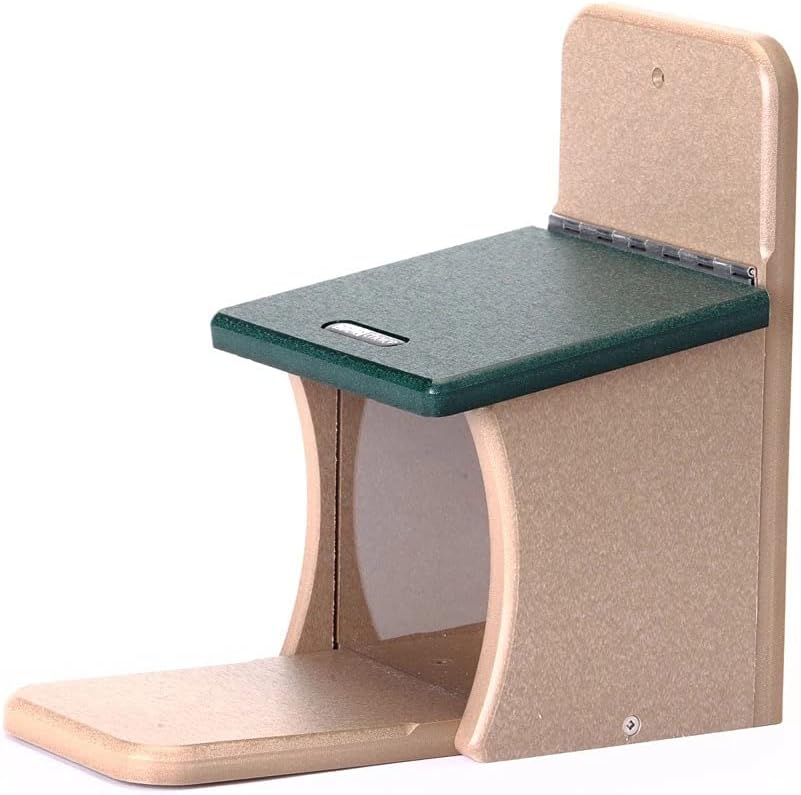 Birds Choice SNSQ Recycled Squirrel Munch Box, Squirrel Feeders, 7-3/16"L X 12-3/8"W X 11-5/8"H, Taupe w/ Green Roof