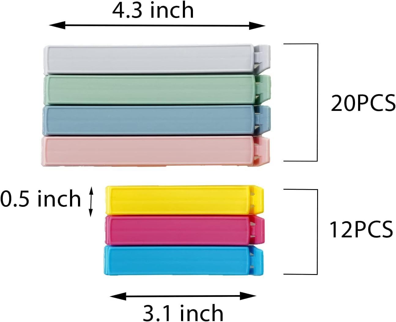 32 PCS Plastic Chip Clips for Food Packages, Curved Design Sealing Bag