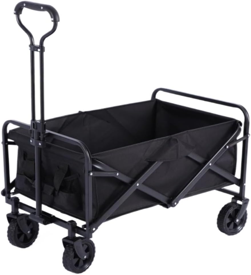 Portable Camping Cart,Fashionable Beach Trolley Cart for Outdoor Camping and Home Shopping Portable and Foldable Storage Trailer with Stall Function (Black)
