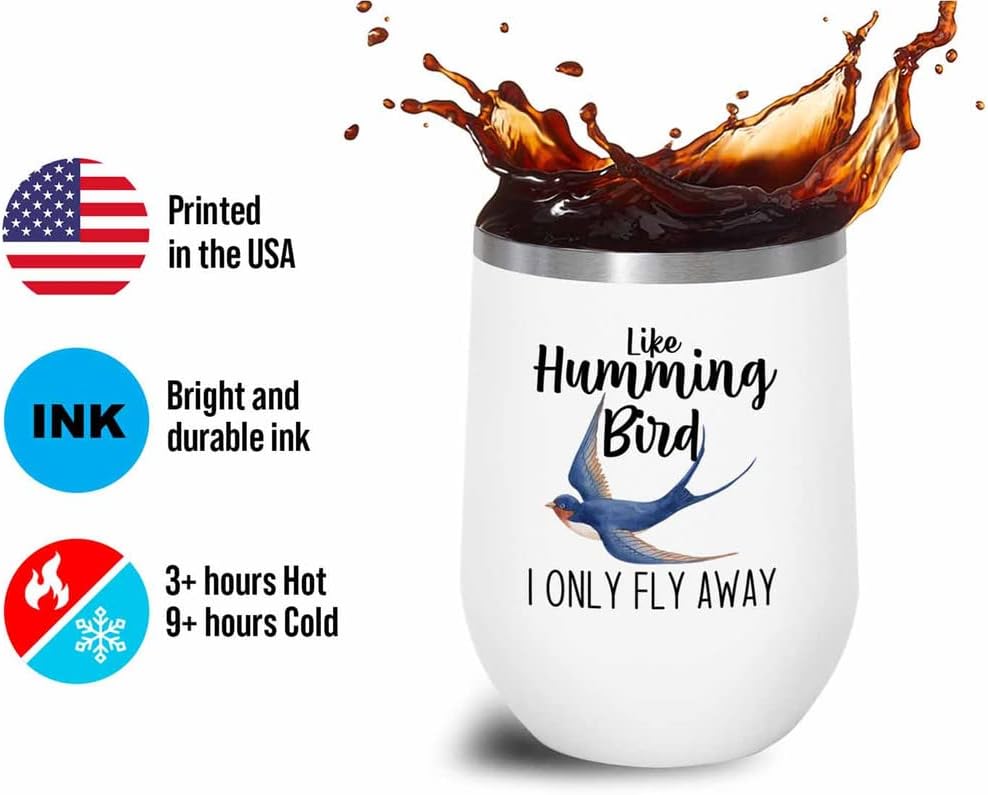 Bird Lover White Edition Wine Tumbler 12oz - Humming Bird Fly Away - H