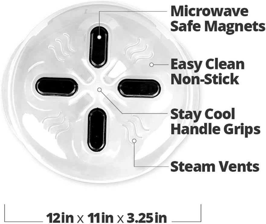 HOVER COVER Magnetic Splatter Cover, 12-Inch Clear BPA-Free Food Lid, Vented Plate Guard with Steam Vents, Anti-Splash Microwave Lid, Dishwasher Safe, Space-Saving Magnetic Storage - Onyx Black