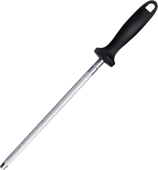 Knife Sharpener Rod, 13 Inch Carbon Steel Honing Steel for Kitchen Knives, Professional Magnetized Sharpening Stick with Nickel-Chrome Plating, Easy Grip Tool for Chef Knives