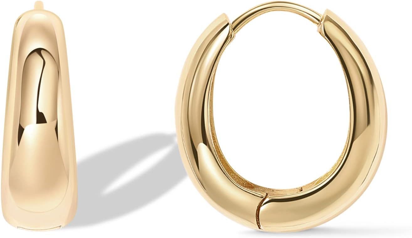 PAVOI 14K Gold Plated 925 Sterling Silver Post Small Chunky Hoops Earr