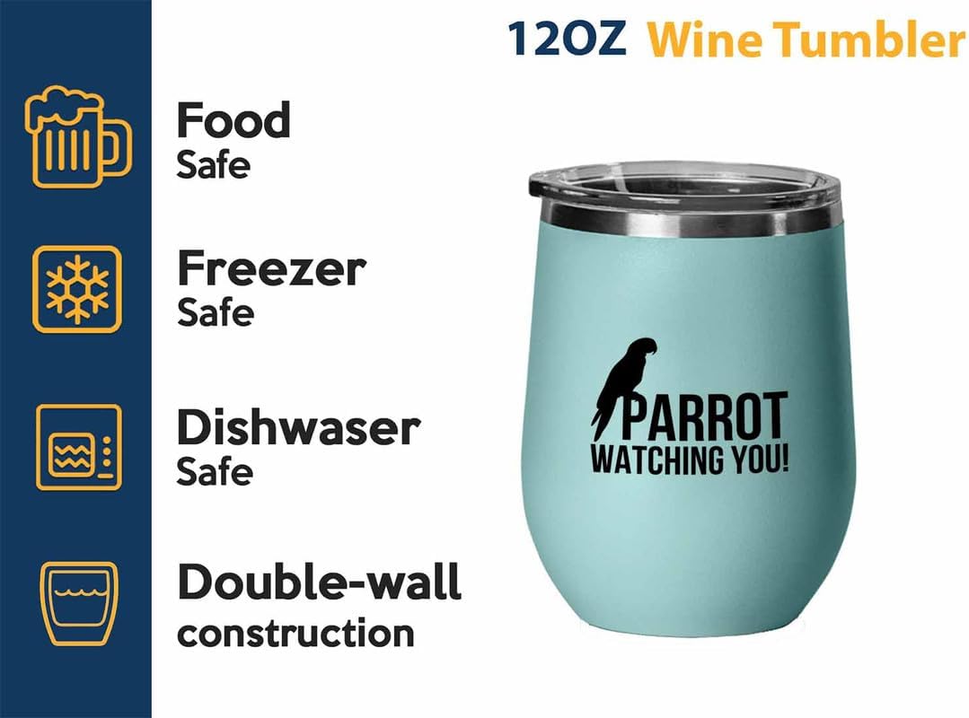 Birding Teal Edition Wine Tumbler 12oz - Parrot watching you - Bird Feeder Backyard Birdwatcher Gifts Birding Bird Lover