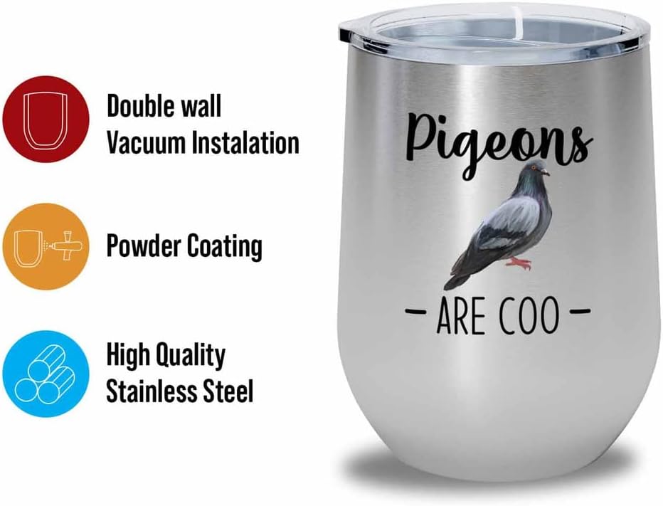 Bird Lover Silver Edition Wine Tumbler 12oz - Pgeons are coo - Humming