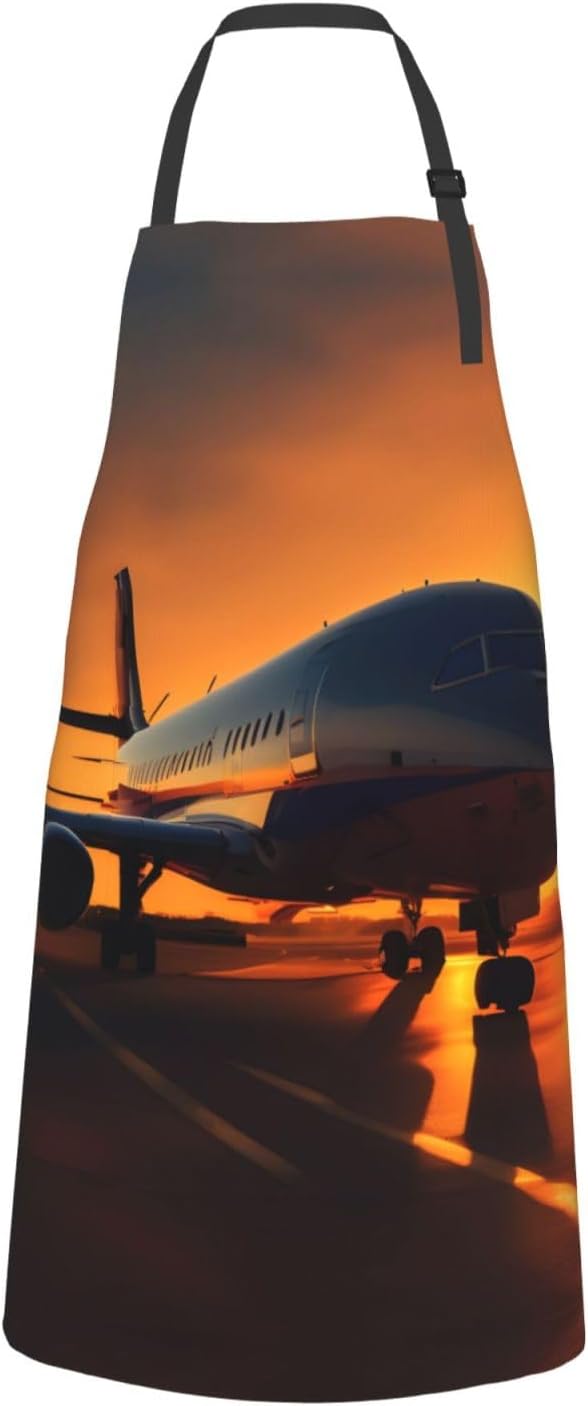 airplane at sunset Print Laundry apron 28x33 In Waterproof Kitchen Apron with Pockets for Cooking Baking