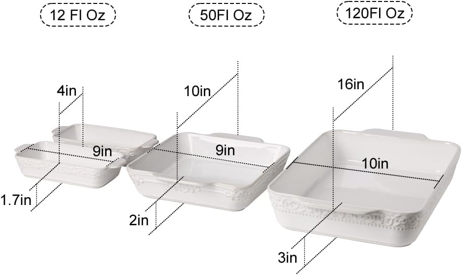 Sweejar Ceramic Bakeware Set of 4, Casserole Dishes for Oven, Rectangu