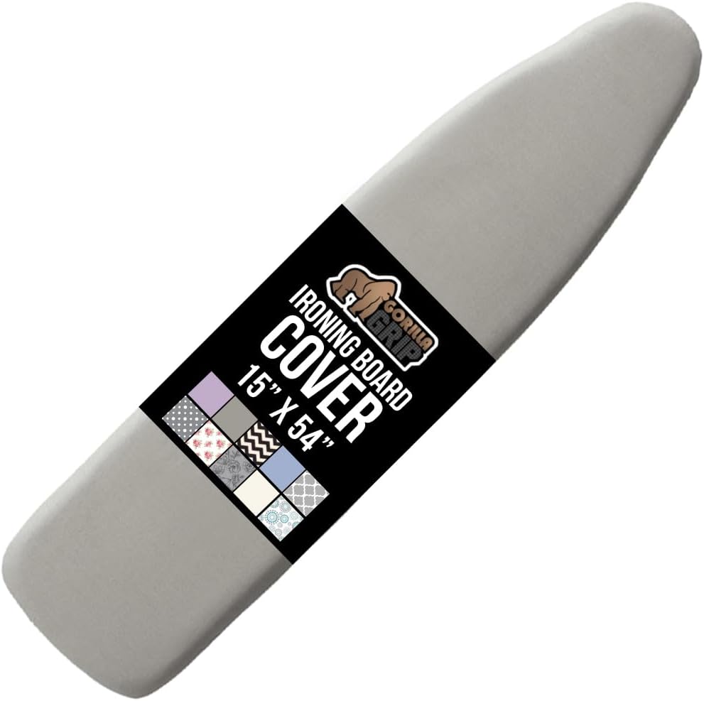 GORILLA GRIP The Original Ironing Board Cover and Pad, Silicone Coating, Thick Scorch Resistant Padding, Heavy Duty Iron Covers Standard Boards, Hook and Loop Fastener Strap, Silver, 15x54