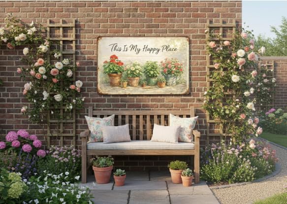 Funny sign Garden Gifts This Is My Happy Place Vintage Tin Sign for Home Garden Patio Yard Decor 8 X 12 Inch