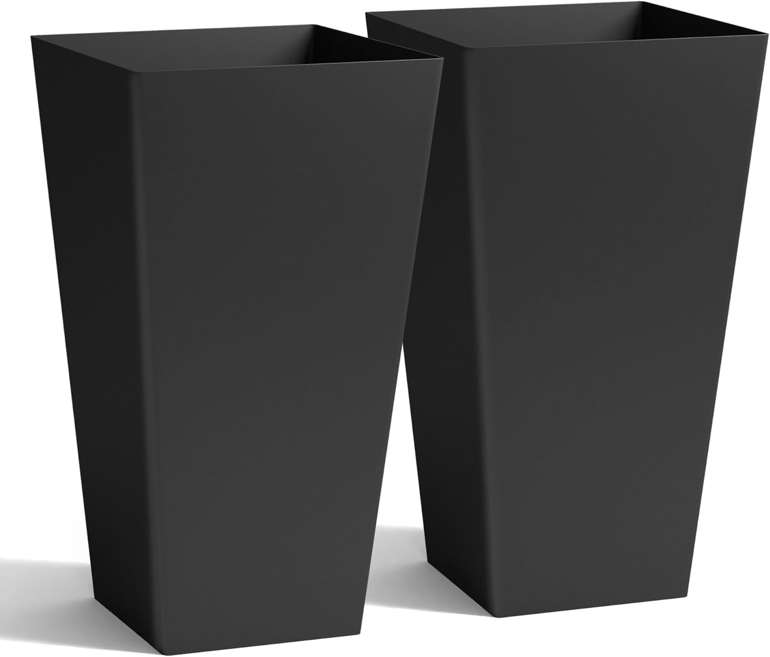 Worth Garden 20" Tall Planters Set of 2 – Large Black Tapered Plastic 