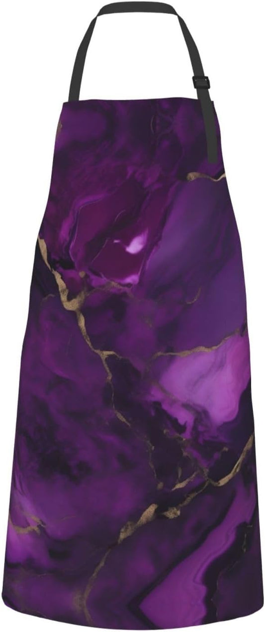 Dark purple texture marble print Waterproof chef's apron with pocket apron for kitchen cooking baking barbecue and gardening