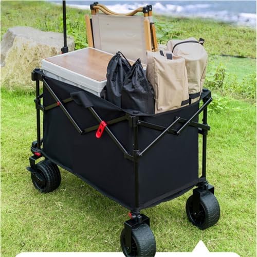 Portable Camping Cart,Portable Beach Trolley Cart for Camping Night Markets and Picnics Foldable and Heightened Outdoor Trailer for Easy Transport (Black)