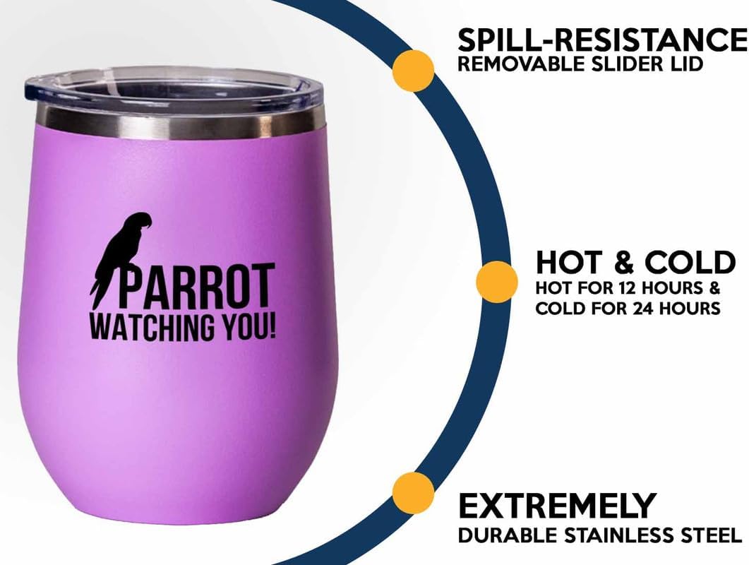 Birding Pink Edition Wine Tumbler 12oz - Parrot watching you - Bird Feeder Backyard Birdwatcher Gifts Birding Bird Lover