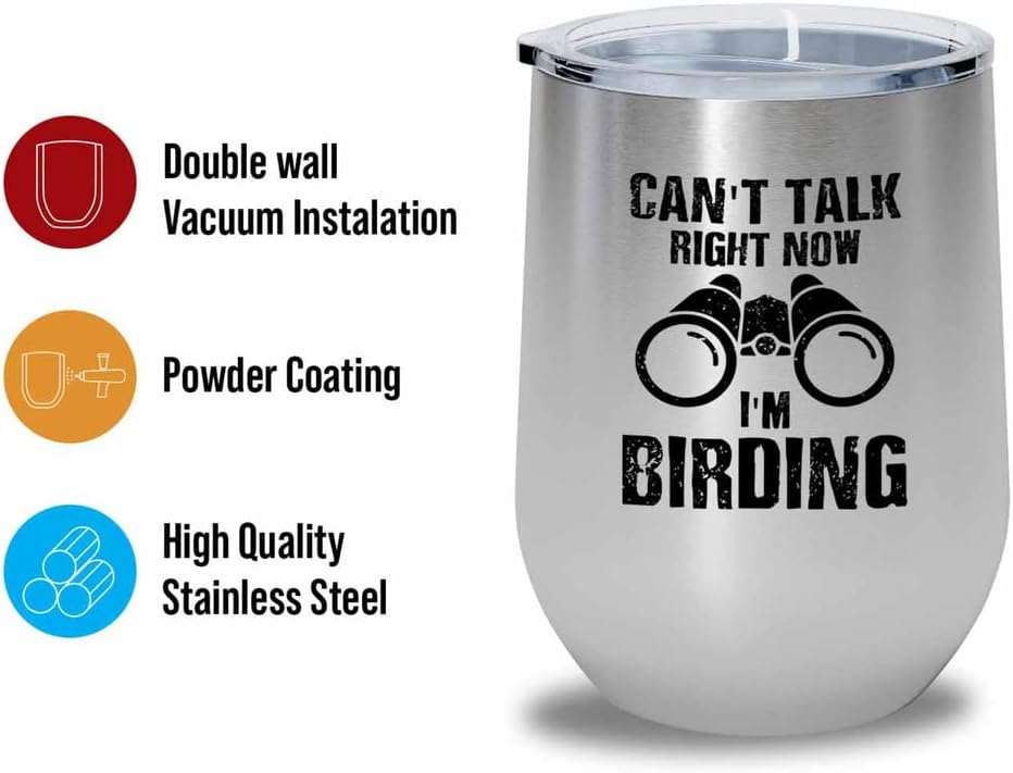 Bird Lover Silver Edition Wine Tumbler 12oz - Can't Talk Right Now - H