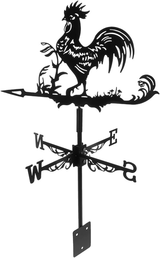 23.42 Inch Wrought Iron Rooster Weather Vane Metal Wind Direction Indicator for Garden Outdoor Lawn Farmhouse Decor