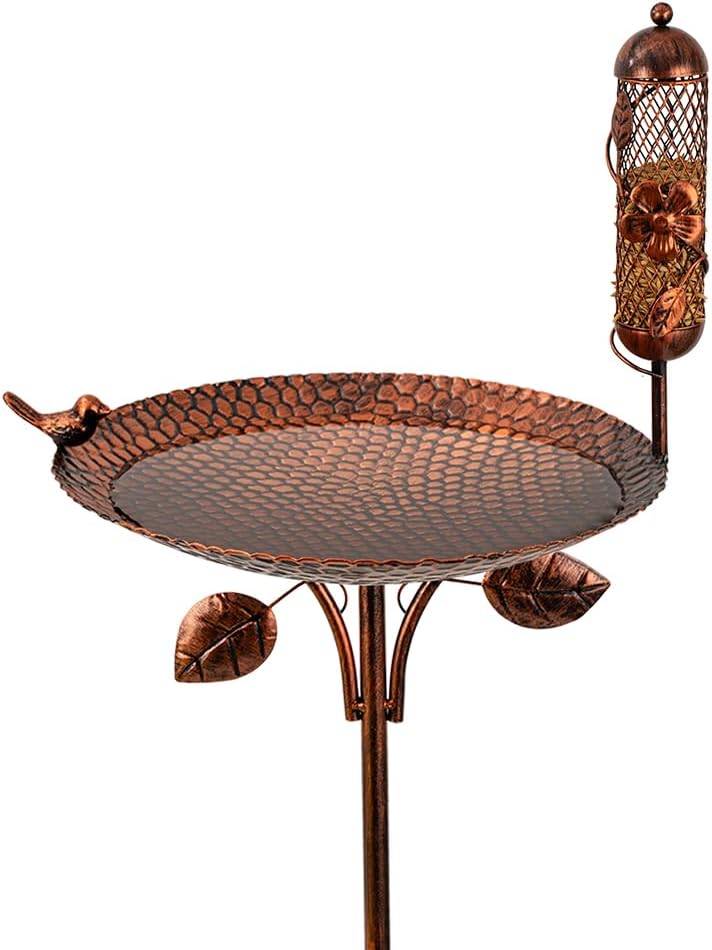 dreamysoul Metal Bird Baths for Outside, 46 Inches Tall Freestanding Birdbaths with Birdfeeder, 5-Pronged Bird Bath for Outdoors Garden Yard Patio Decor
