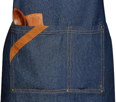 100% Cotton Denim Kitchen Apron with Pocket and Adjustable Neck with L