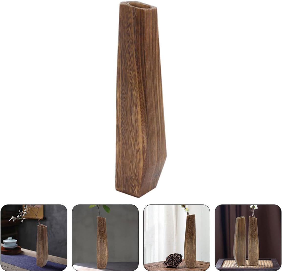 Milisten Wooden Vase Flower Pot 7x6x29.5cm Wood Planter Leakproof Desktop Decoration Creative Plant Container for Home Décor