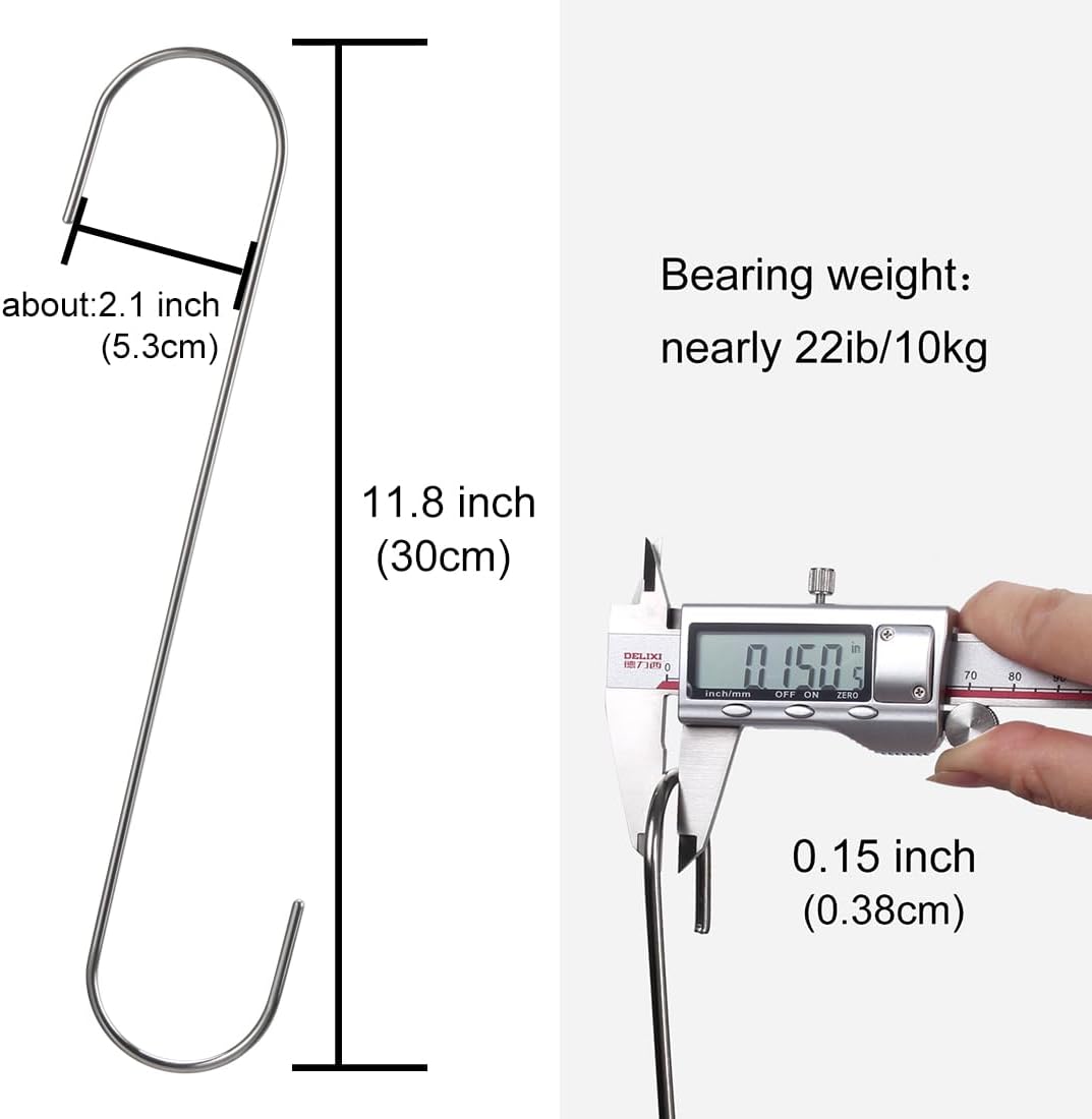 Extra Long S Hook Heavy Duty for Hanging Plants Bird Feeders Stainless Steel (11.8inch/12pack)
