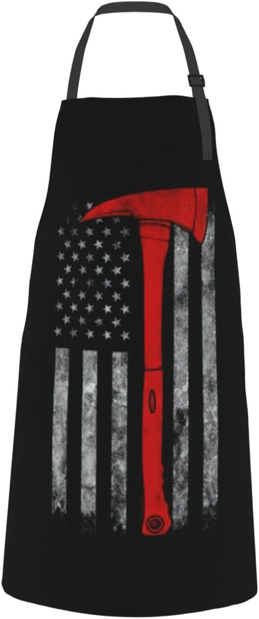 Firefighter Axe Red Line Flag print Waterproof apron with pocket adjustable cooking apron for adult kitchen bibs to bake