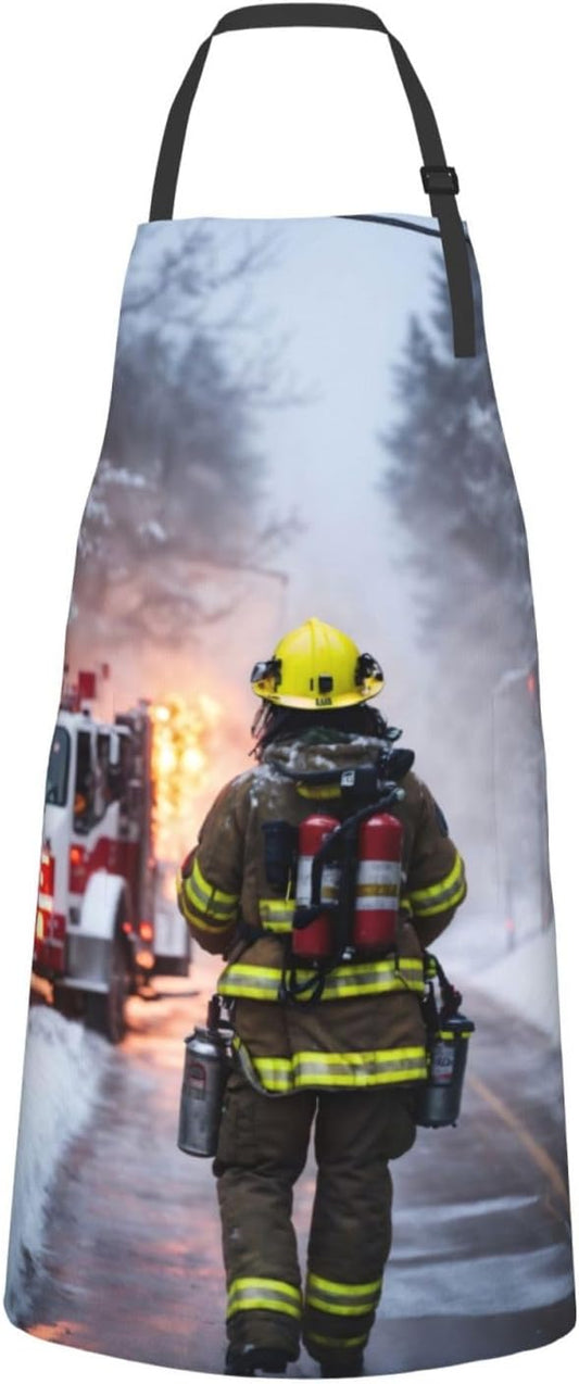 Firefighter Fireman Flame print Waterproof chef's apron with pocket apron for kitchen cooking baking barbecue and gardening