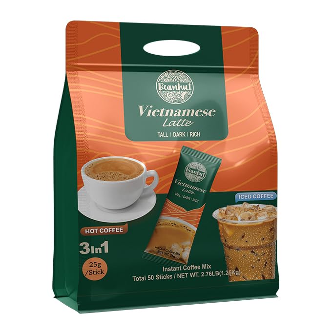Beanhut's Vietnamese Latte, Instant Coffee Mix, 3 in 1 Coffee Mix, 25g x 50 sticks(2.75 lb)