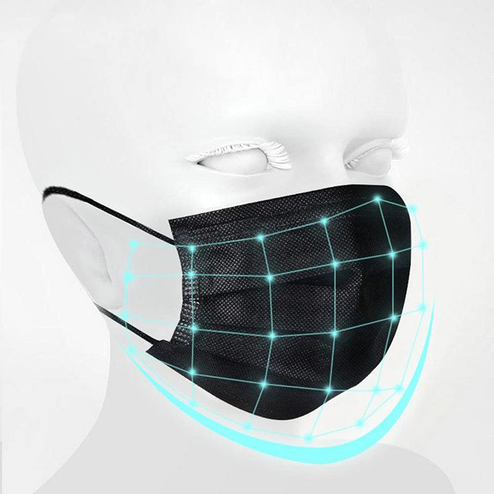 NNPCBT 100PCS 3 Ply Black Disposable Face Mask Filter Protection Face 
