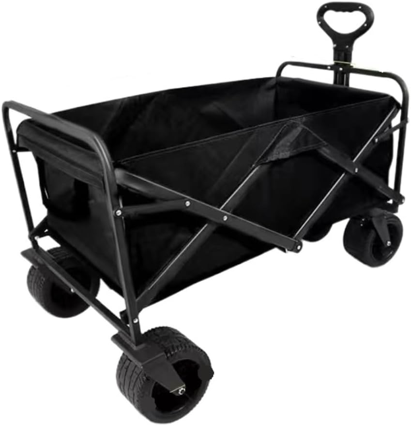 Portable Camping Cart,Portable Folding Beach Trolley Cart for Outdoor Camping Hand Pulled Trailer with Picnic Travel Equipment Black Color Ideal for Beach and Camping Trips.