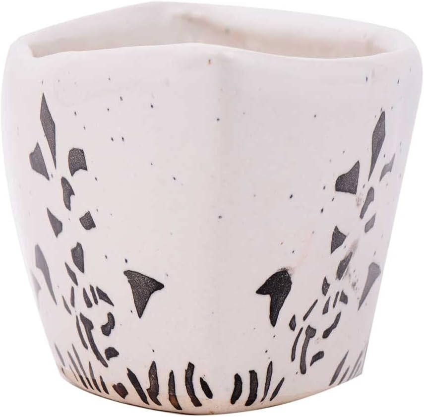 Indian Shelf Handmade Ceramic White Oval Pot Hand Painted Flower Patte