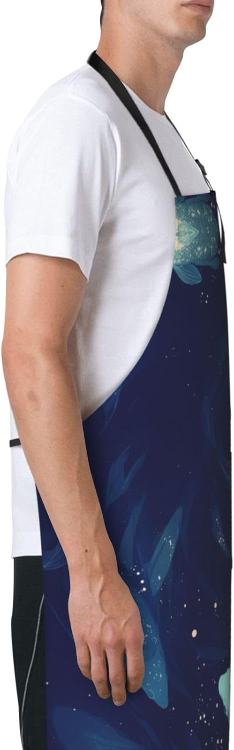 Fish pattern print Waterproof apron with pocket adjustable cooking apron for adult kitchen bibs to bake