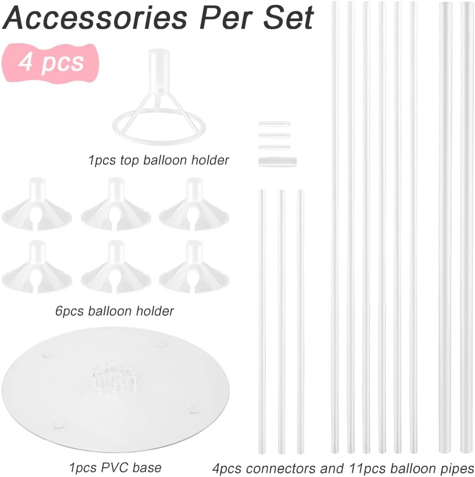 Balloon Stand Kit - 4 Sets with Balloon Sticks, Stands for Table & Floor, Archer with Base for Parties & Decorations