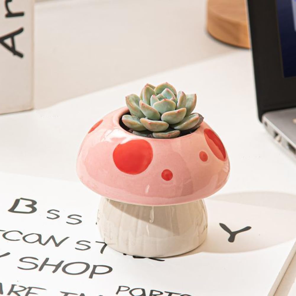 Small Ceramic Planters Succulent Plant Pots Cute Mushroom Shaped Planters,Flower Pots,Cactus Pots,Home Decor Garden Decor(Plants not Included),Pink1