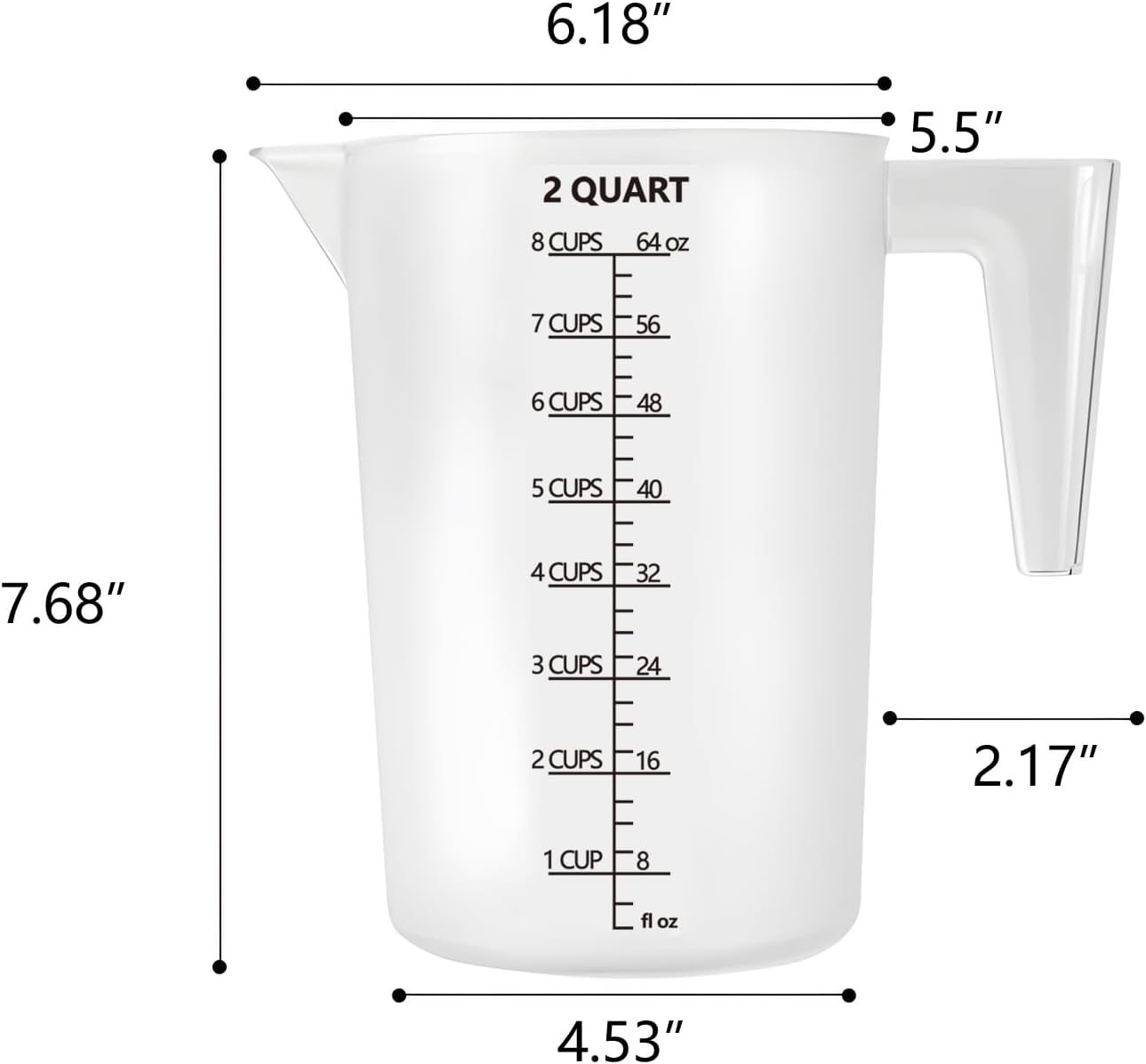 Plastic Measuring Cup with Handle, Pool Chemical Measuring Cup, Plastic Measuring Pitcher for Liquid Mixing, Pouring, Lawn Care, Pet Food, Motor Oil, Laboratory and More (64, Fluid Ounces, 2000ml)