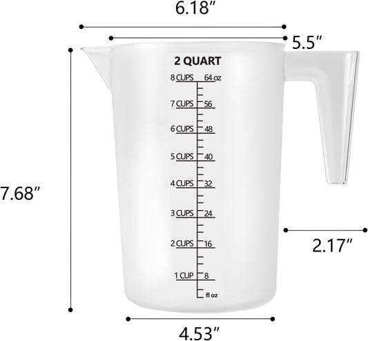 Plastic Measuring Cup with Handle, Pool Chemical Measuring Cup, Plastic Measuring Pitcher for Liquid Mixing, Pouring, Lawn Care, Pet Food, Motor Oil, Laboratory and More (64, Fluid Ounces, 2000ml)