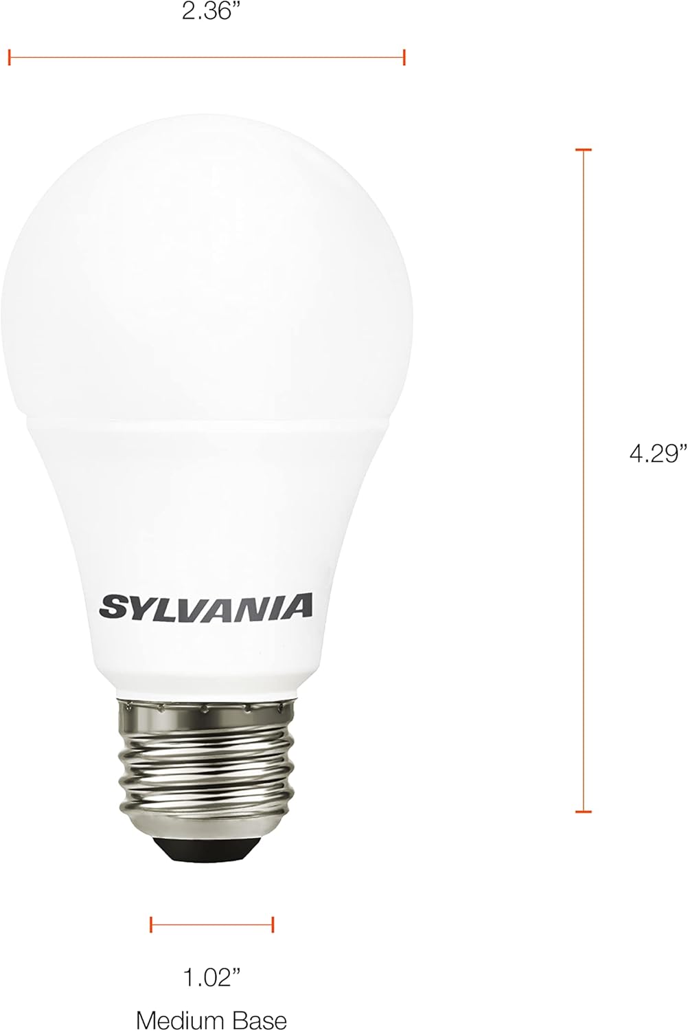 Sylvania LED Light Bulb, 60W Equivalent A19, Efficient 8.5W, Medium Base, Frosted Finish, 800 Lumens, Soft White - 4 Pack (73888)