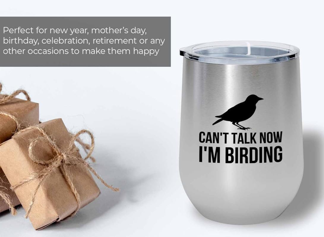 Birding SIlver Edition Wine Tumbler 12oz - I'm birding - Bird Feeder Backyard Birdwatcher Gifts Birding Bird Lover